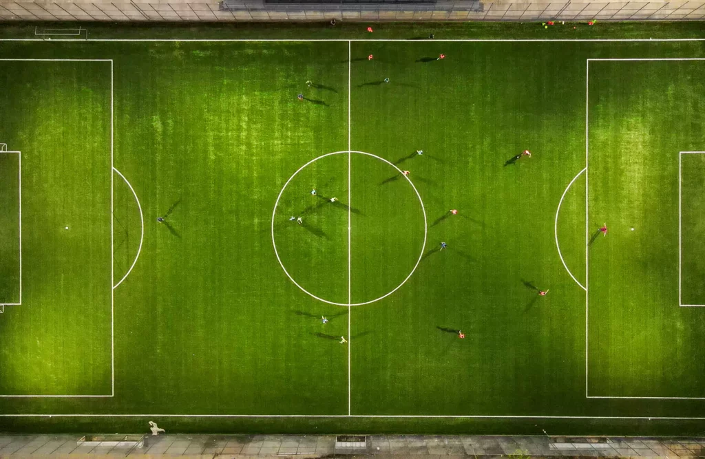 Top down view of football match