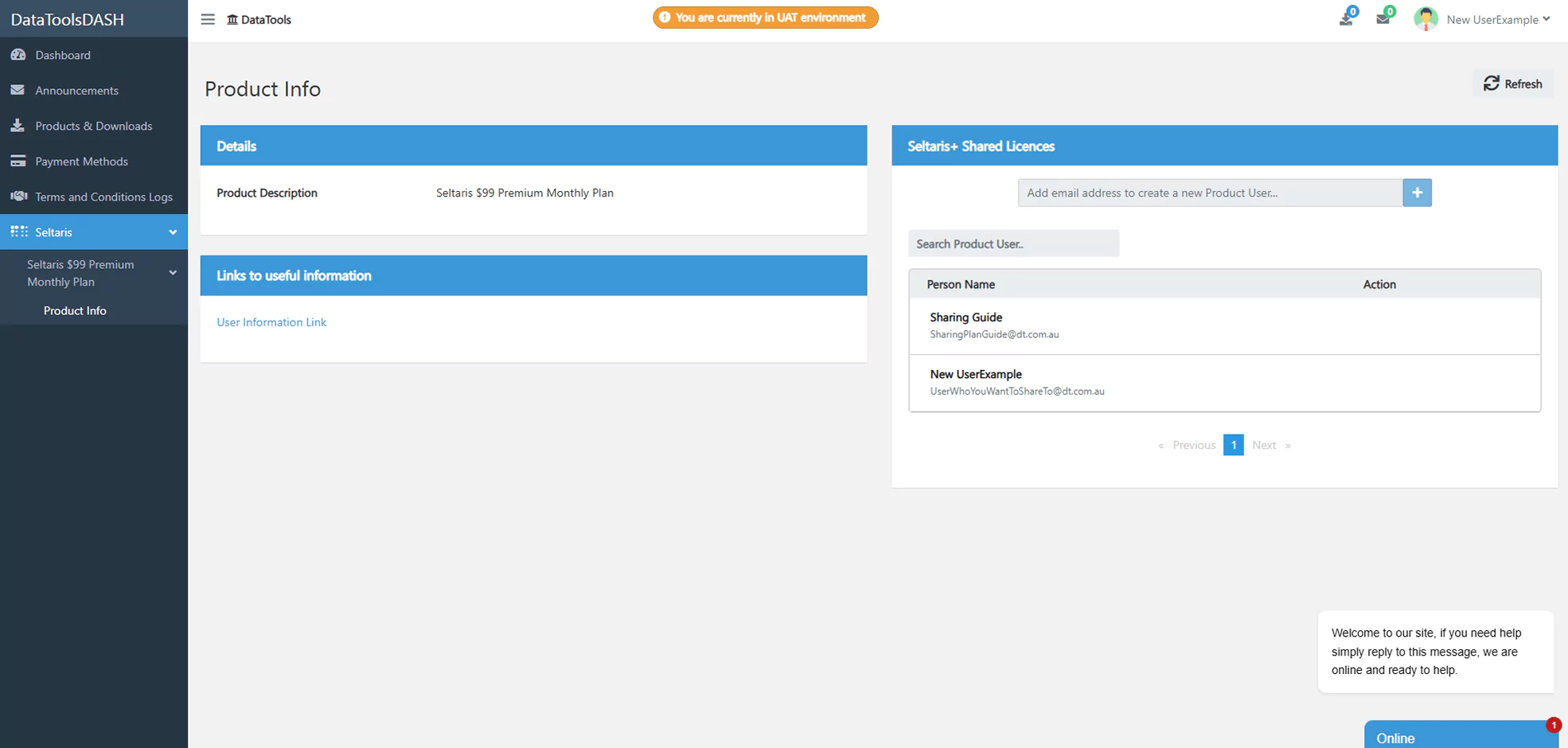 DASH product user's page