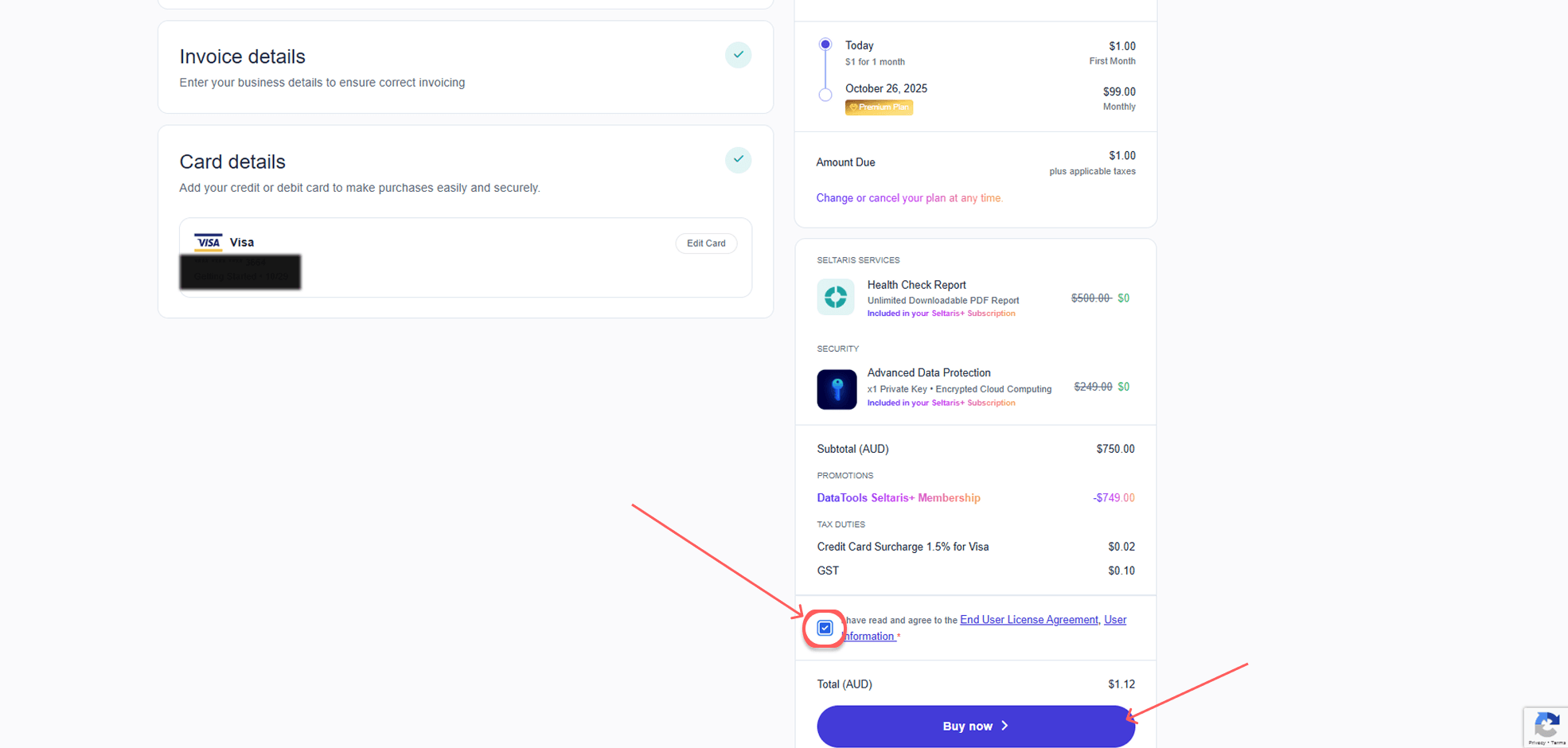 Checkout page