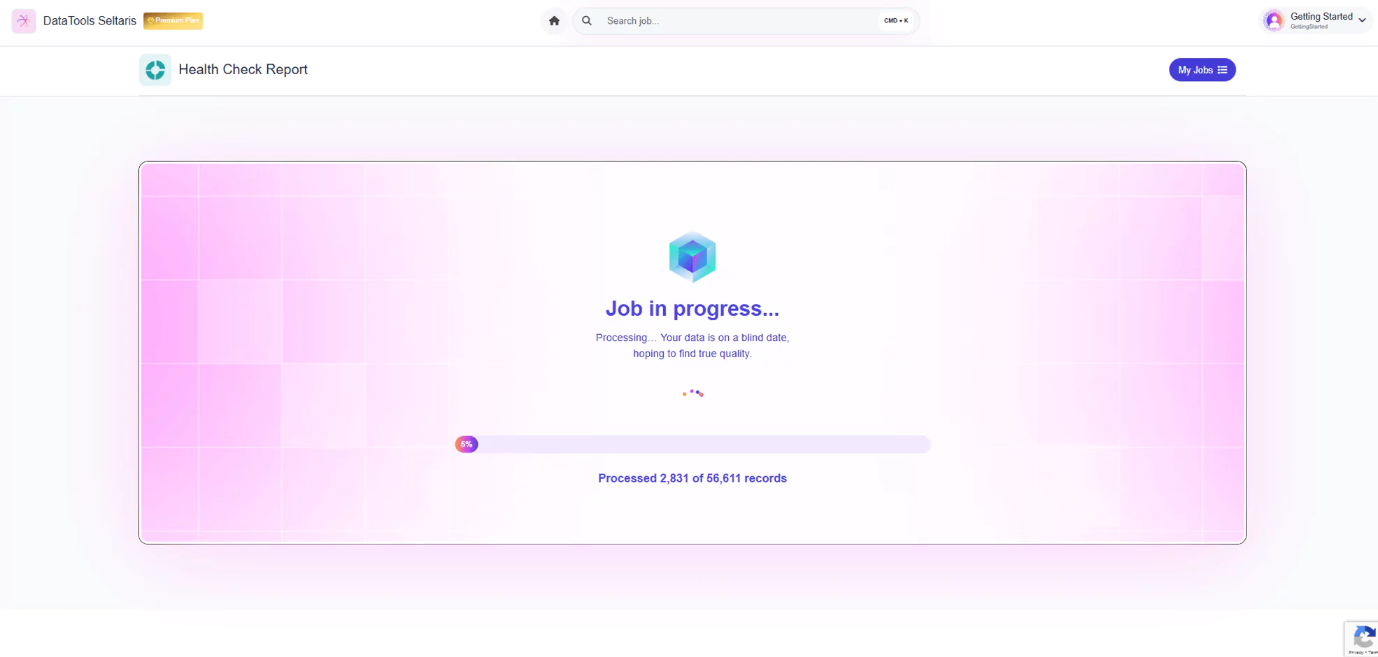 Job in progress screen