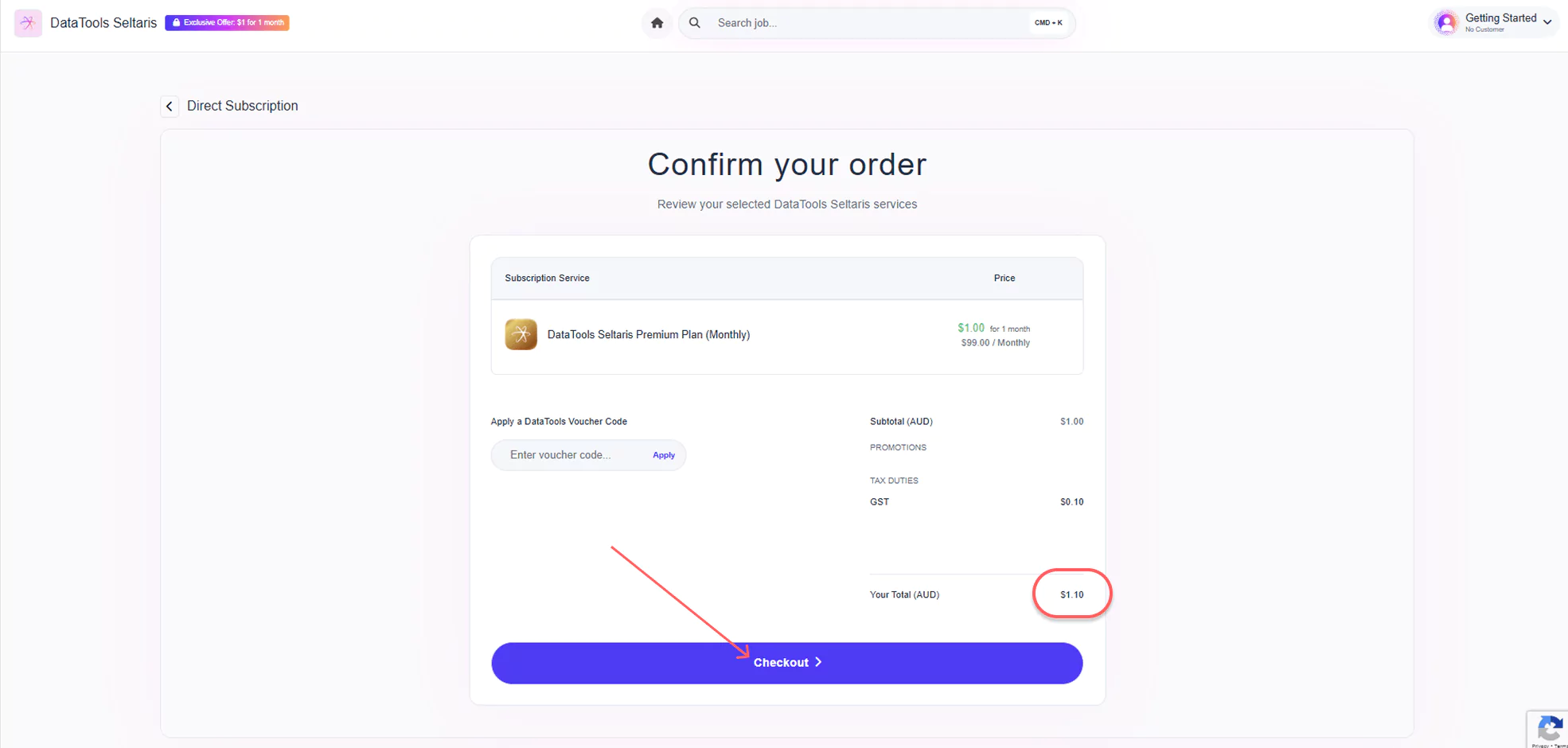 Confirm your order page