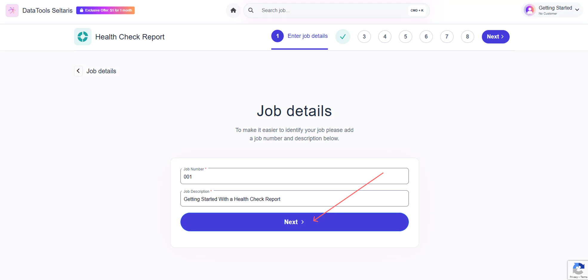 Job details screen