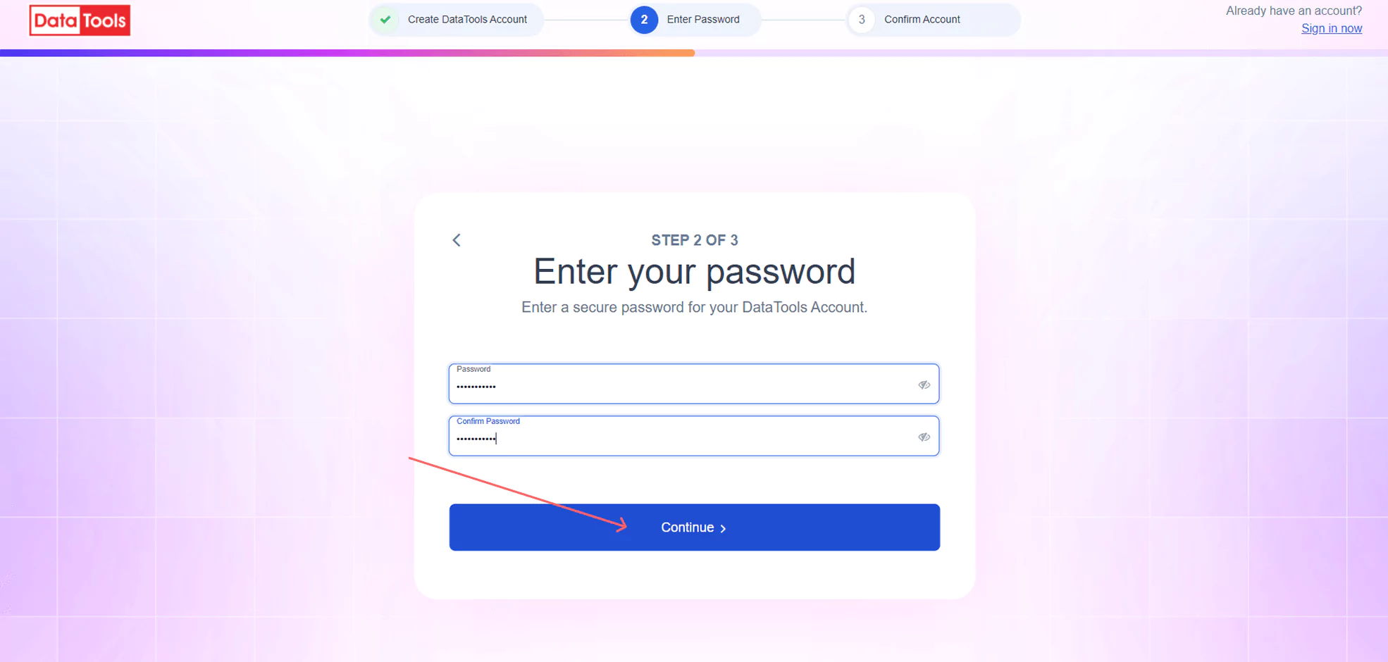 Create password page