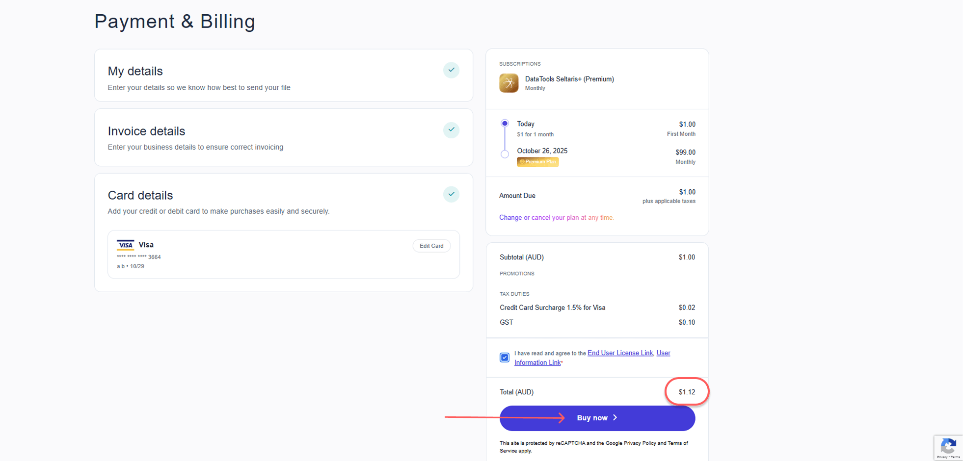 Checkout page