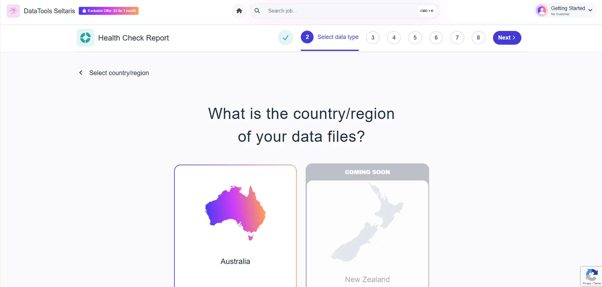 Country/region of your data page