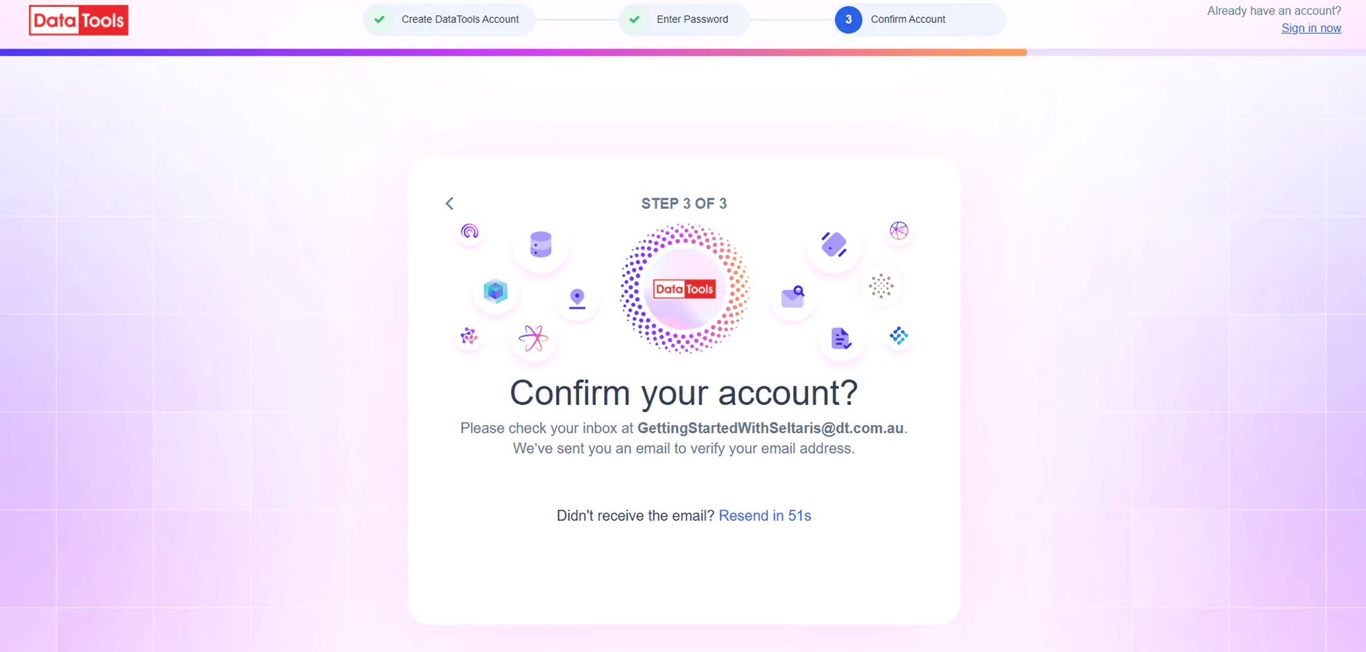 Confirm account page