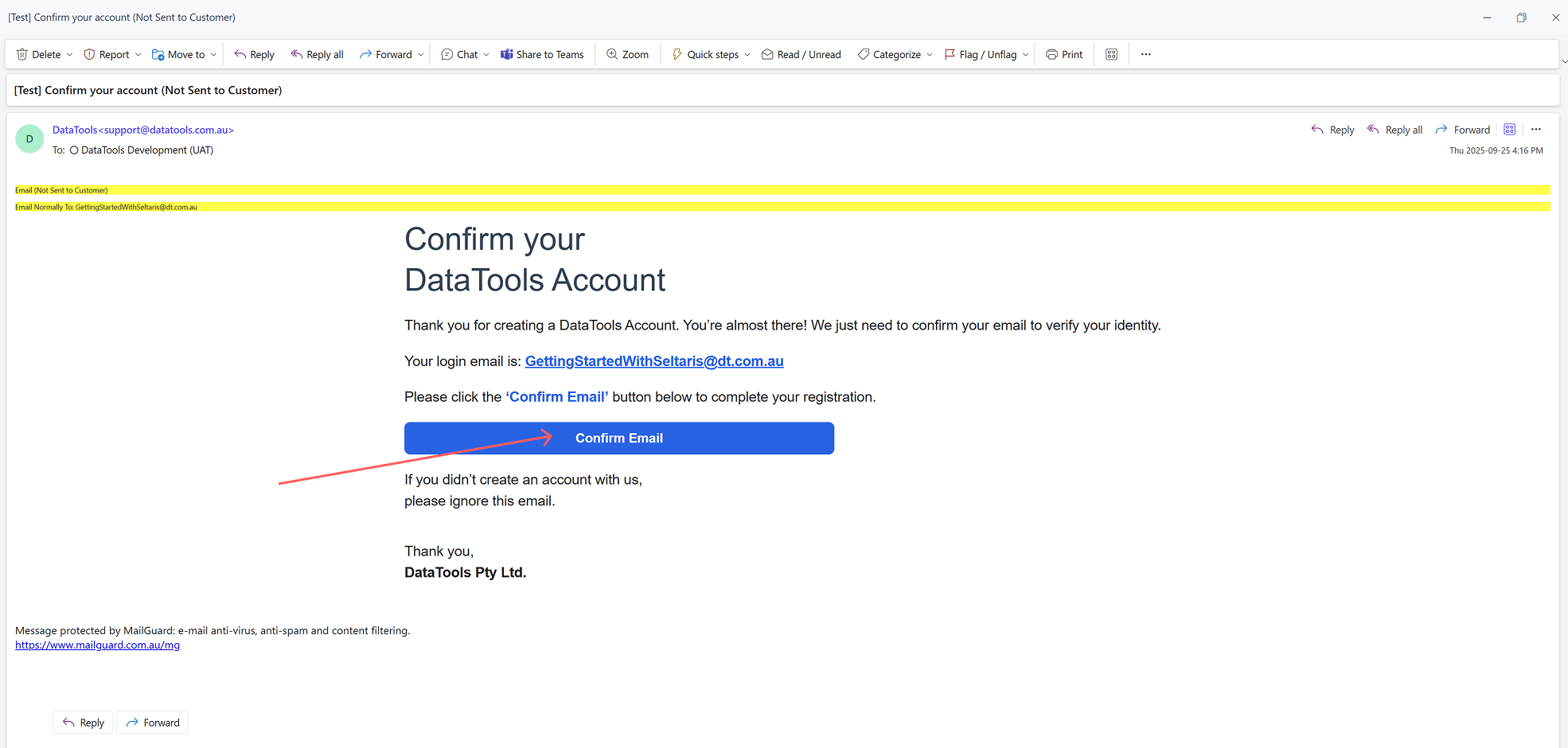 Sample confirm account email