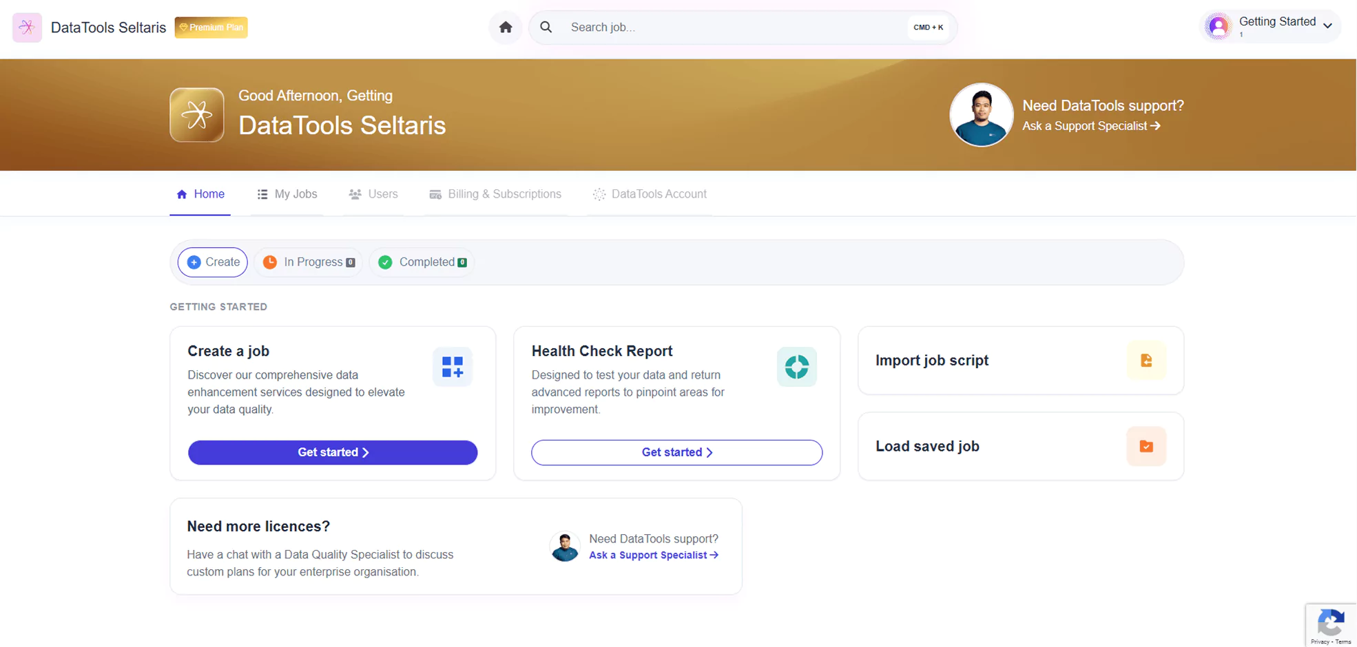 Dashboard with a plan