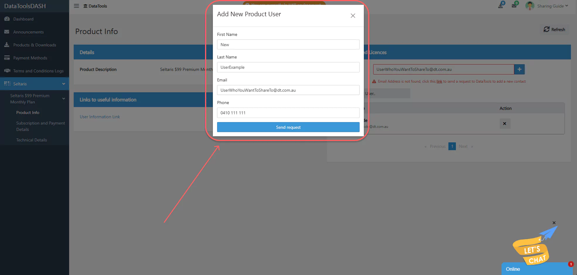 DASH add product user