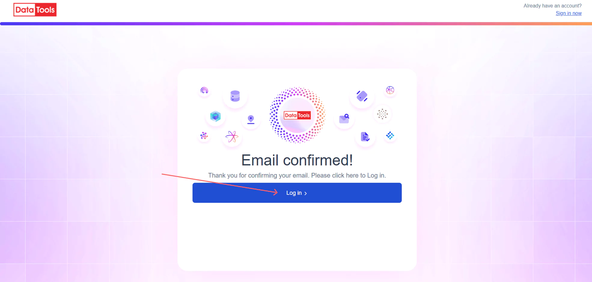 Email confirmed screen