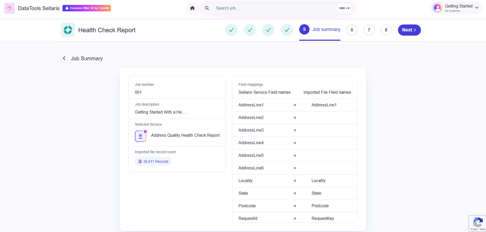 Mapping fields verification page