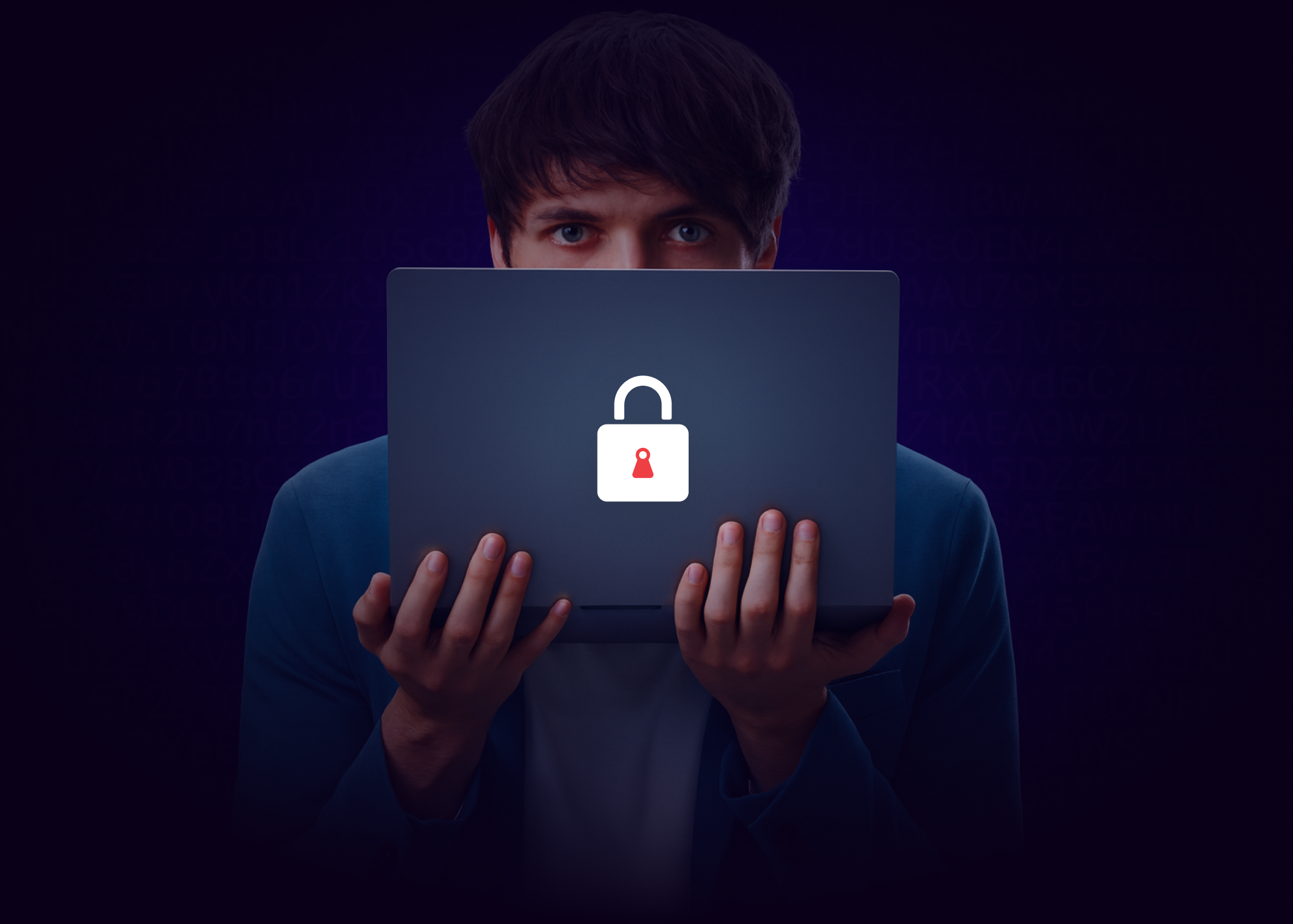 man with a secure laptop